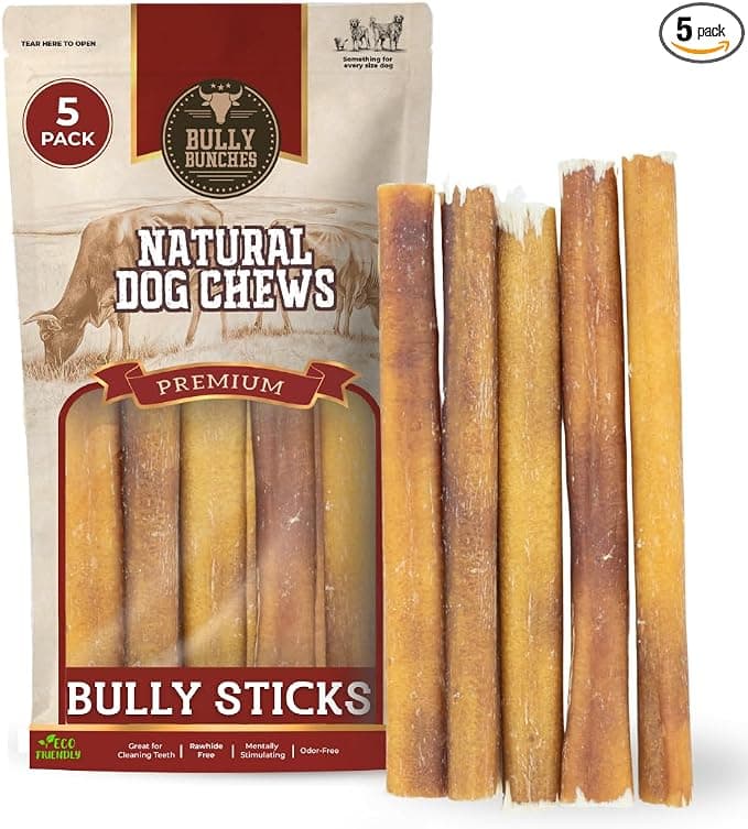 Bully Bunches Premium (6" Standard - 5 Pack) Odor-Free Bully Sticks for Small to Medium Dogs & Puppies - Consistently Sized, Long Lasting Chews for